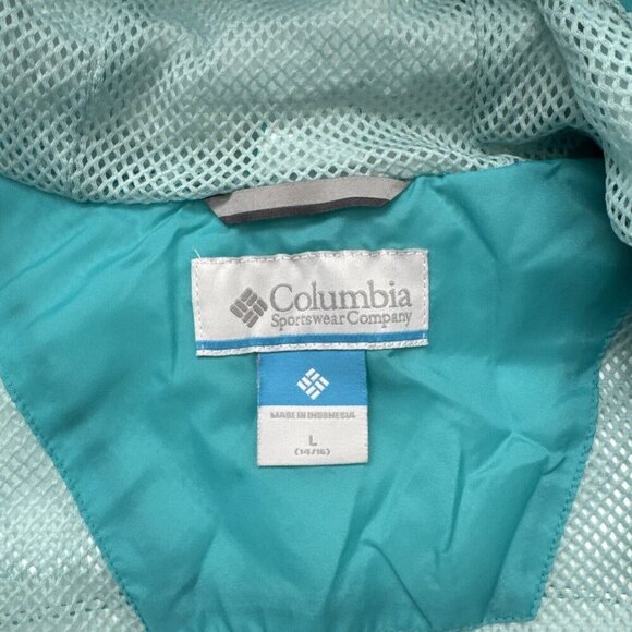 Columbia Windbreaker Jacket Teal Youth Omni Tech Waterproof Mesh Lining Size L - Picture 5 of 7